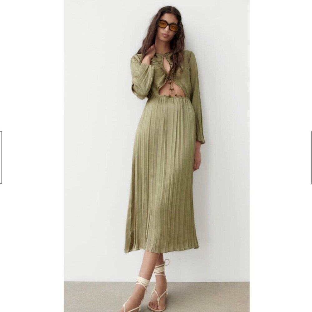 Zara Spring Summer 2022 Wrinkle Satin Effect Cut Out Midi Dress - NWT